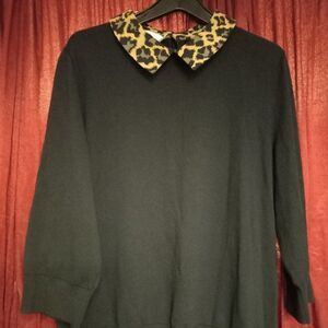 NWT Talbots Womens Plus 2X Leopard Collar Long Sleeve Cotton  Sweater